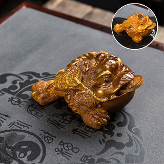 Buddha Gift Color Changing FengShui Wealth Lucky Frog Copper Coin Tea Pet Resin Figurine Decoration