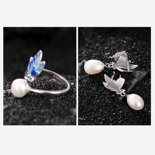 Buddha Gift 925 Sterling Silver Pearl Butterfly Healing Necklace Pendant Earrings Ring