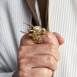 Buddha Gift 925 Sterling Silver Dragon Luck Success Protection Adjustable Ring Pendant