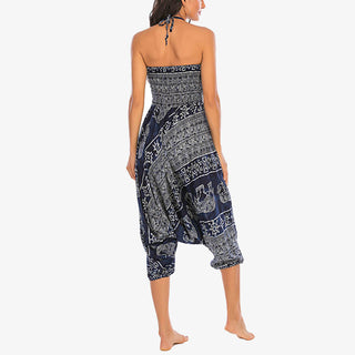 Buddha Gift Two Style Wear Elephant Pattern Loose Smocked Harem Trousers Jumpsuit Women's Yoga Pants