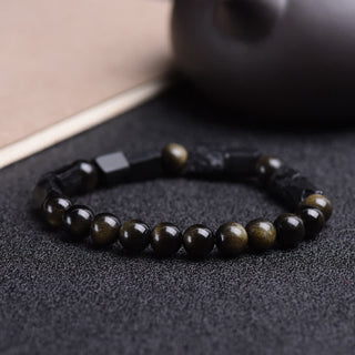Buddha Gift Gold Sheen Obsidian Black Tourmaline Wealth Bracelet