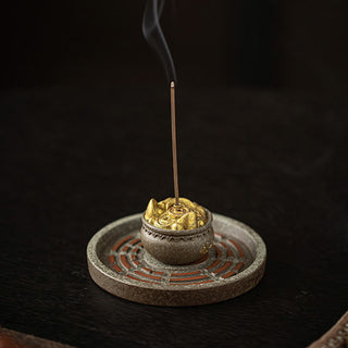 Buddha Gift Small Treasure Bowl Lucky Bag Bagua Tray Healing Ceramic Stick Incense Burner Decoration