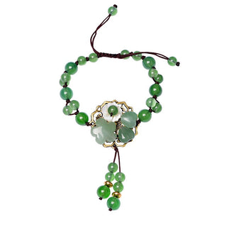 Buddha Gift Natural Green Jade Luck Dangling Flower Bracelet