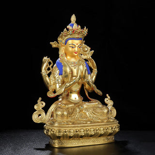 Buddha Gift Chenrezig Four-armed Avalokitesvara Protection Copper Gold Plated Statue Decoration