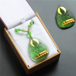 Buddha Gift Tibetan Green Tara Buddha Gold Plated Liuli Crystal Protection Necklace Pendant