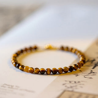 Buddha Gift 14K Gold Plated Natural Tiger Eye Stone Courage Protection Bracelet