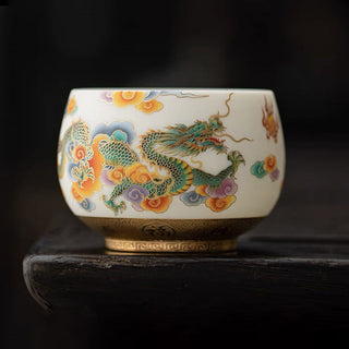 Buddha Gift Dragon Phoenix Auspicious Clouds Ceramic Teacup Kung Fu Tea Cup