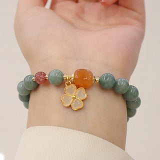 Buddha Gift Jade Four Leaf Clover Charm Prosperity Bracelet