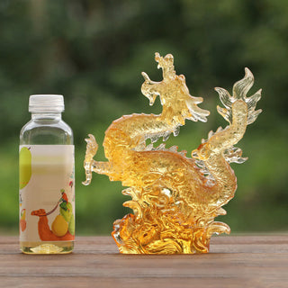 Buddha Gift Handmade Chinese Zodiac Yellow Dragon Liuli Crystal Art Piece Luck Protection Home Office Decoration
