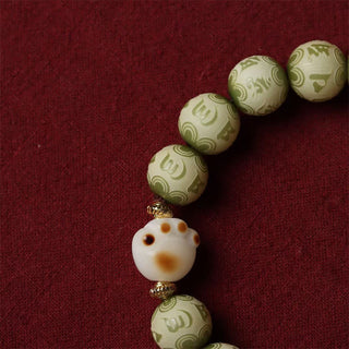 Buddha Gift Green Bodhi Seed Cat Paw Om Mani Padme Hum Engraved Wisdom Bracelet