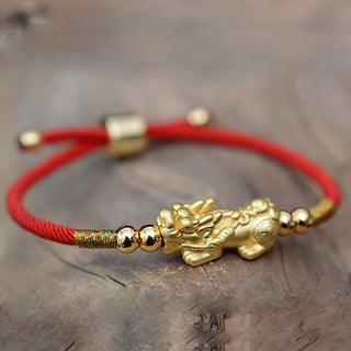 Buddha Gift 24K Gold-Plated PiXiu Luck Red String Bracelet