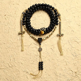 Buddha Gift Tibetan 108 Mala Beads Black Onyx Three-eyed Dzi Beads Protection Bracelet