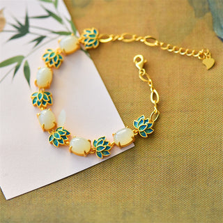 Buddha Gift White Jade Cyan Jade Lotus Protection Bracelet