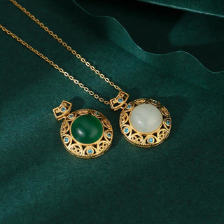 Buddha Gift 925 Sterling Silver Green Chalcedony Hetian White Jade Strength Necklace Pendant