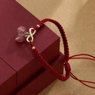 Buddha Gift Strawberry Quartz Crystal Endless Knot Love Healing Red String Weave Bracelet