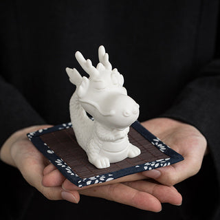 Buddha Gift Year Of The Dragon Luck White Porcelain Ceramic Tea Pet Home Figurine Decoration