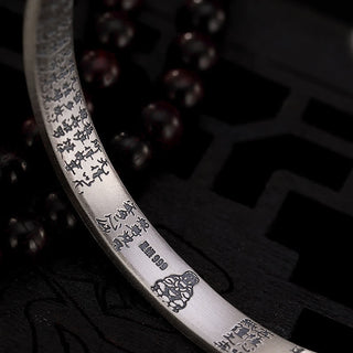 Buddha Gift 999 Sterling Silver Six True Words Heart Sutra Protection Bracelet Bangle