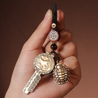 Buddha Gift PiXiu Wealth Copper Coin Yin Yang Bagua Handmade Key Chain