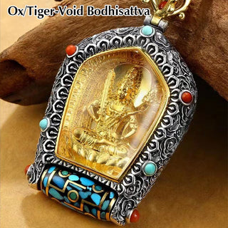 Buddha Gift Tibet Chinese Zodiac Natal Buddha Thangka Prosperity Rotatable Dzi Bead Necklace Pendant