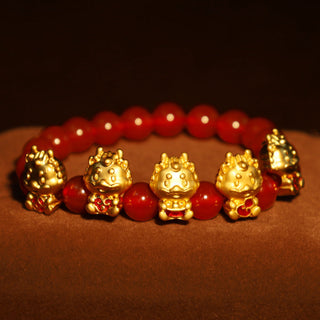 Buddha Gift Year of the Dragon Natural Red Agate Copper Coin Fu Character Protection Bracelet