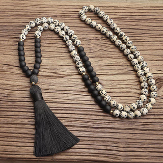 108 Mala Beads Zebra Jasper Frosted Stone Protection Tassel Bracelet (Extra 30% Off | USE CODE: FS30)