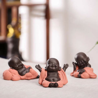 Buddha Gift Always Smiling Laughing Buddha Wealth Luck Purple Clay Maitreya Statue Decoration
