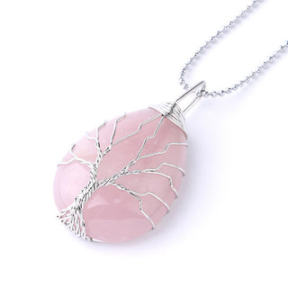Buddha Gift Natural Quartz Crystal Tree Of Life Healing Energy Necklace Pendant