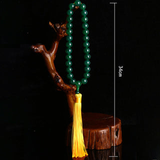 Buddha Gift Natural Green Agate Wrist Mala Power Tassels Pocket Mala Car Decoration