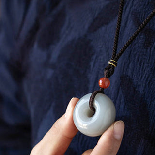 Buddha Gift Natural Round Jade Gray Jade Peace Buckle Luck Necklace Pendant