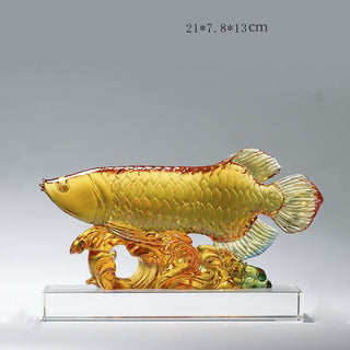 Buddha Gift Handmade Liuli Crystal Koi Fish Art Piece Luck Home Office Decoration