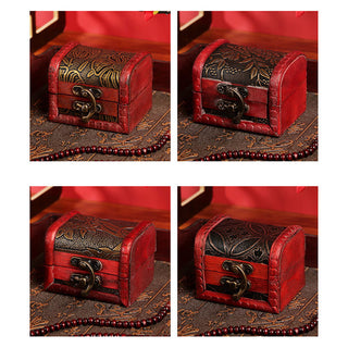 Buddha Gift Retro Small Wood Jewelry Box Lotus Golden Grape Copper Coin Daffodil Grass Flower Jewelry Storage Box