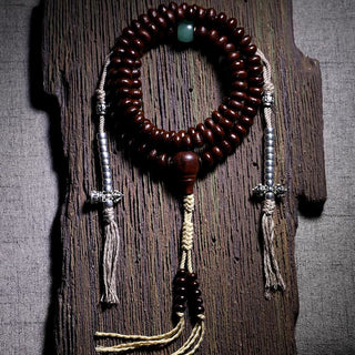Buddha Gift Natural Tibet 108 Mala Beads Purple Bodhi Seed Three-eyed Dzi Bead Copper Dorje Harmony Bracelet