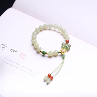 Buddha Gift 925 Sterling Silver Jade Luck Flower Butterfly Bracelet