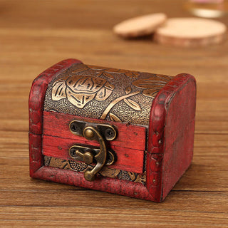 Buddha Gift Retro Small Wood Jewelry Box Lotus Golden Grape Copper Coin Daffodil Grass Flower Jewelry Storage Box