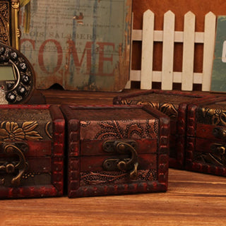 Buddha Gift Retro Small Square Wood Jewelry Box Lotus Grass Flower Grape Copper Coin Daffodil Jewelry Storage Box