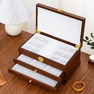 Buddha Gift Retro Wooden Jewelry Box Three-Layer Jewelry Storage Box