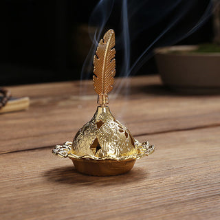 Buddha Gift Gold Gourd Star Feather Spiritual Meditation Mini Alloy Metal Incense Burner