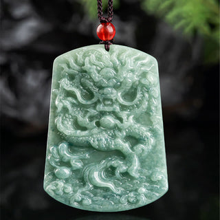 Buddha Gift Natural Jade Chinese Zodiac Dragon Sea Luck String Necklace Pendant