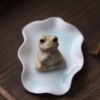 Buddha Gift Meditating Ceramic Small Frog Statue Decoration