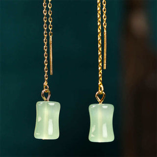 Buddha Gift Jade Bamboo Pattern Luck Drop Earrings