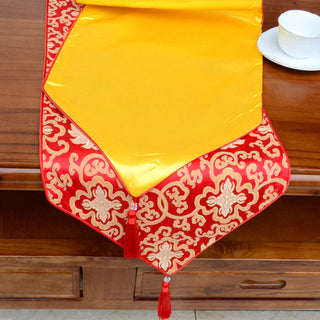 Buddha Gift Prayer Altar Flower Vajra Dragon Pattern Tibetan Auspicious Symbols Tassels Jacquard Table Runner