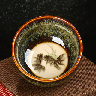 Buddha Gift Lotus Dragon Phoenix Koi Fish Chinese Jianzhan Ceramic Teacup Kung Fu Tea Cup 110ml