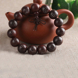 Buddha Gift 925 Sterling Silver Inlaid Small Leaf Red Sandalwood Om Mani Padme Hum Character Auspicious Clouds Protection Bracelet