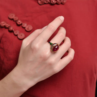 Buddha Gift 925 Sterling Silver Red Corundum Courage Ring