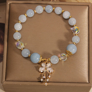 Buddha Gift Aquamarine Pink Crystal Healing Zircon Butterfly Charm Bracelet