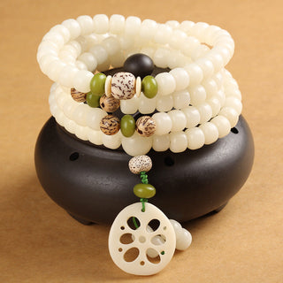 Buddha Gift White Bodhi Seed Mala 108 Beads Luck Bracelet