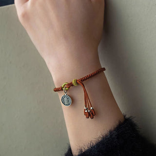 Buddha Gift Handmade 925 Sterling Silver Five Directions Gods of Wealth Luck Protection String Braid Bracelet