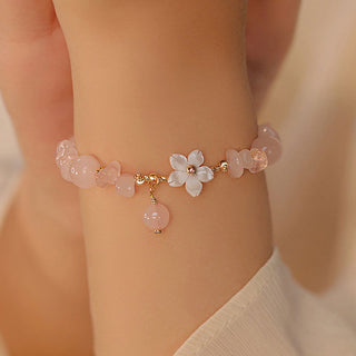 Buddha Gift 14k Gold Plated Natural Pink Crystal Flower Love Bracelet