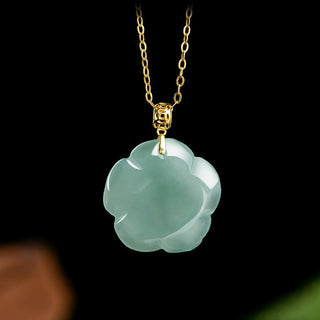 Buddha Gift 18K Gold 925 Sterling Silver Natural Jade Rose Luck Necklace Pendant