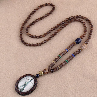 Buddha Gift Tibetan Wenge Wood Bodhi Seed Agate Elephant Protection Necklace Pendant